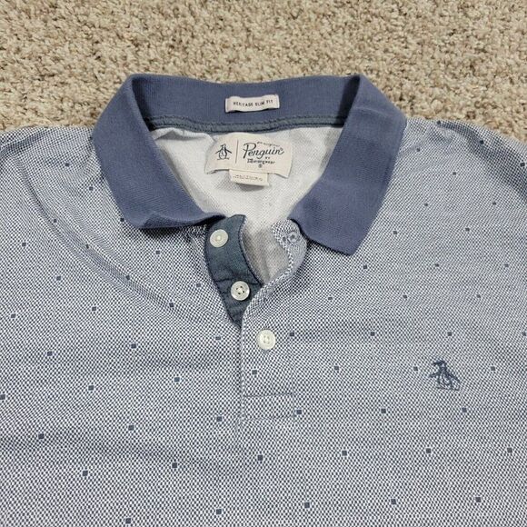 Original Penguin Other - Penguin by Munsingwear Polo Shirt Mens XL Slim Blue Golf Preppy Polka Dot